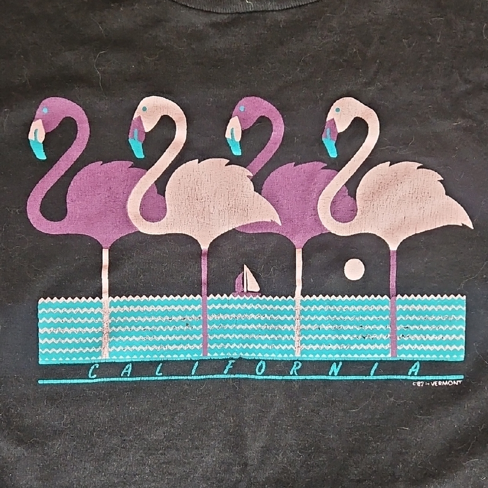 Vintage 80s/90s California Flamingo Graphic T-Shirt Black Retro Small Retrowave